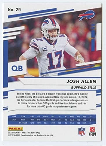 2022 Panini Prestige 29 Josh Allen Buffalo Bills NFL Labdarúgó-Trading Card