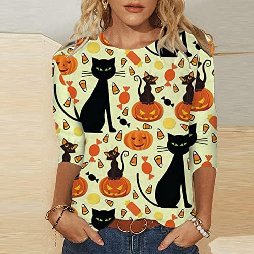 Malbaba Halloween Jelmezek Nők O-Nyak Dailywear Aranyos Maximum Hosszú Ujjú Alkalmi Blúz Édes Sütőtök Szellem Tunika