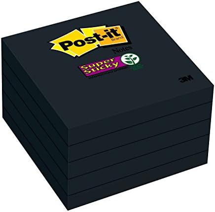 Post-it Super Sticky Notes, 3 x 3, 5 Párna, 2x a Ragasztás Teljesítmény, Fekete, Újrahasznosítható (654-5SSSC)