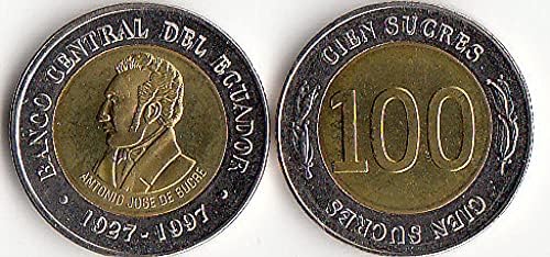 Amerikai Ecuador 100 Sucre Érme, 1997-Es Kiadás, Két-Színű Fém Érmék Két-Szín Intarziás Érme Érme