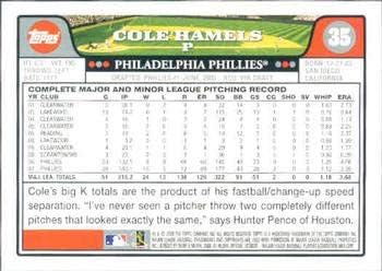 2008 Topps Baseball Kártyák 35 Cole Hamels - Philadelphia Phillies - MLB Baseball Trading Card