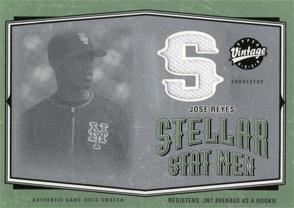 José Reyes játékos kopott jersey-i javítás baseball kártya (New York Mets) 2004 Felső szint Vintage Stat Férfiak SSM1 -