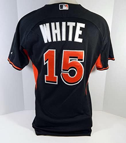 2014-16 Miami Marlins Zeek Fehér 15 Játék Használt Fekete Jersey Ex ST BP 60 - Játék Használt MLB Mezek
