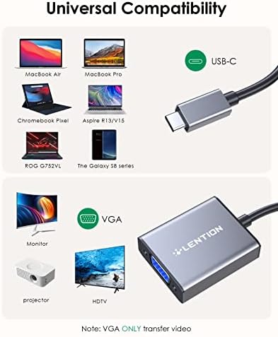LENTION USB-C-VGA Kábel Adapter,Típus C-VGA Monitor Átalakító Kompatibilis 2023- MacBook Pro 13/15/16,Új Mac/MacBook