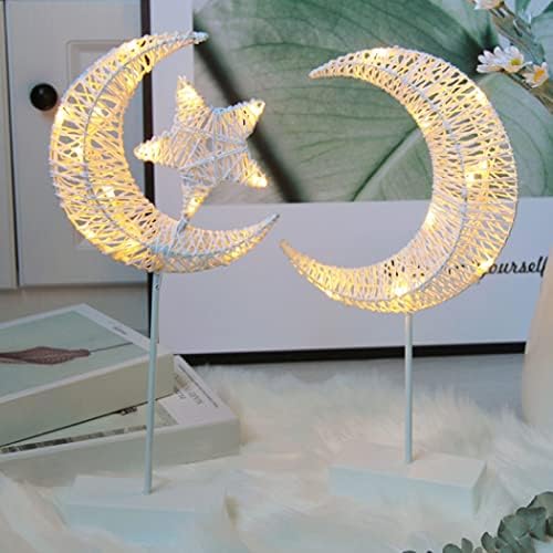 KUYYFDS Dekoratív asztali Lámpa, elemes Ramadan Hold Lámpa Kanyargós Pamut Szál Meleg LED Félhold Lámpa Éjjeli Lámpa, Éjjeliszekrény