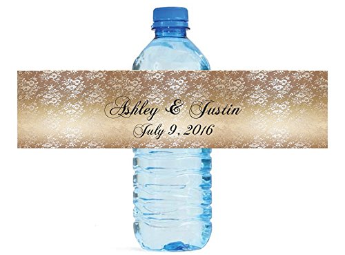 100 Arany & Csipke Házassági Évforduló Víz Üveg Címkék Eljegyzési Buli, Születésnap