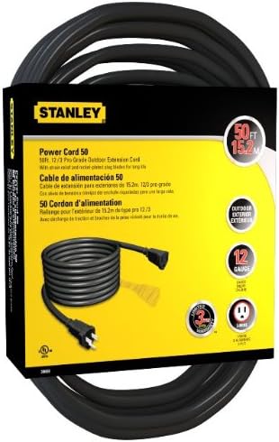 Stanley 30659 Pro Vezeték Földelt 12-Es Pro Minőségű Kültéri Hosszabbító Kábel, 50-Láb, Fekete