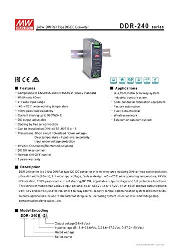 PowerNex jót DDR-240 240W DIN Sín Típus DC-DC Konverter MEANWELL 240W Átalakító (DDR-240B-48)