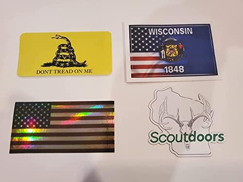 Scoutdoors WI Hazafi Matrica/Mágnes Pack - Wisconsin/USA Zászló, Matrica, Zászló Holografikus Matrica, Scoutdoors WI Mágnes