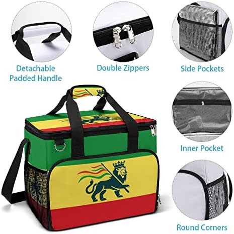 Etióp Rasztafári Oroszlán Zászló Szigetelt Táska Hordozható Ice Box Hűvösebb Váll Csomag Oldalsó Zseb Bevásárlás Piknikek