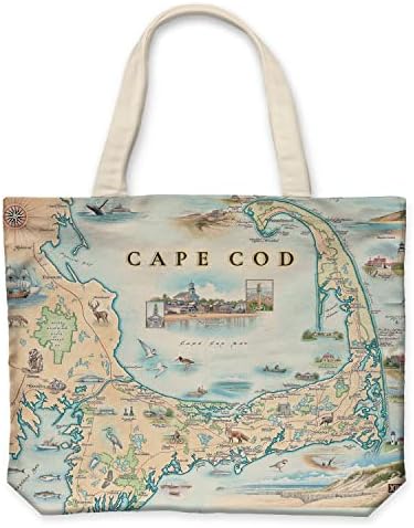 Xplorer Térképek Cape Cod Térkép Vászon Táska fogantyúval, Vászon Bevásárló szatyor, Újrafelhasználható & Környezetbarát