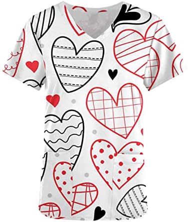 Női Munka Egységes Maximum Aranyos Szív Nyomtatott V-Nyak Sztreccs Póló Valentin-Nap Nővér Egységes Ünnep, Munkaruházat