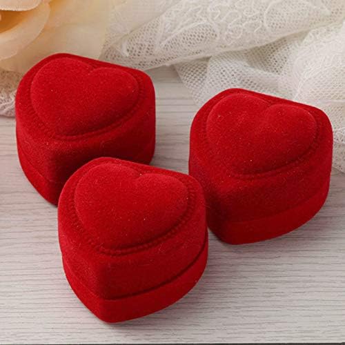 Vörös Bársonyos Szív Alakú Gyűrűt Box - Évforduló, Esküvői Gyűrű, Fülbevaló Ajándék Doboz - Valentin Nap Kis díszdobozban