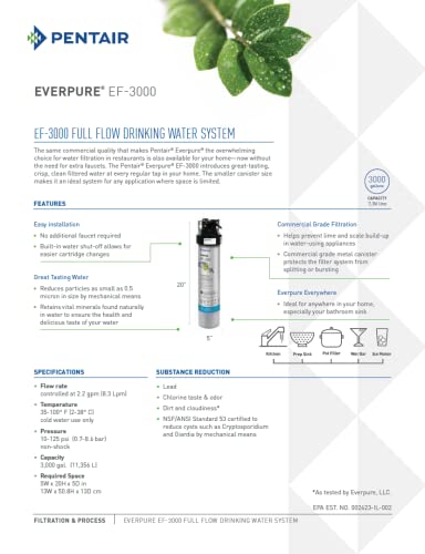 Pentair Everpure EF-3000 Gyors szerszámcsere-szűrőbetét, EV985750, Használata Everpure EF-3000 Teljes Átáramlású Ivóvíz Rendszer,