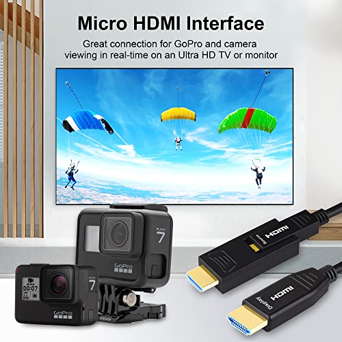 iBirdie HDMI, Optikai Kábel 150 Láb (18Gbps 4K60hz 1080p) Micro HDMI Szabványos HDMI Csatlakozó Kompatibilis a GoPro Hero