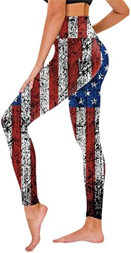 Magas Derekú Nadrágot a Nők július 4-én Nem Látom-Át Sportos Has Ellenőrzési Amerikai Zászló Edzés Pants