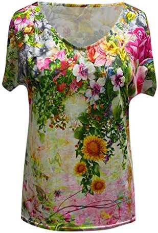 lcziwo Női Alkalmi póló virágmintás Laza, Rövid Ujjú, V-Nyak Kényelmes Napi Tshirts Laza Blúz