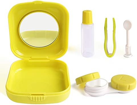 Aranyos Pocket Mini Kontaktlencséd Utazási Kit Könnyű Cipelni Tükör Konténer Jogosultja Sárga