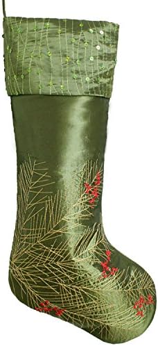 Gireshome Berry Hímzett Zöld Karácsonyi Harisnya Sequin Blingbling Dekoráció Mandzsetta karácsonyfa Dekoráció Fesztivál Fél