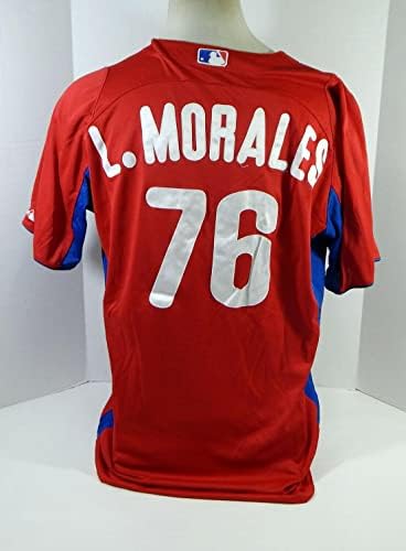 2011-13-as Philadelphia Phillies L. Morales 76 Játék Használt Piros Mez ST BP 46 07 - Játék Használt MLB Mezek