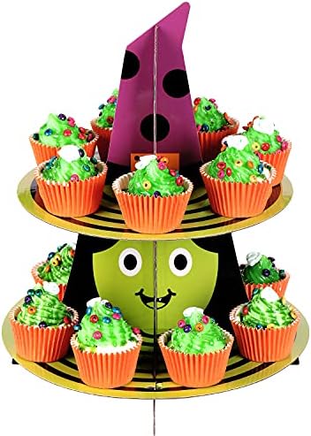 Cupcake Állni Halloween Party Dekoráció - 2-Tier Boszorkány Cupcake-Torony Állvány, Halloween Party Kellékek, Karton, Torta,