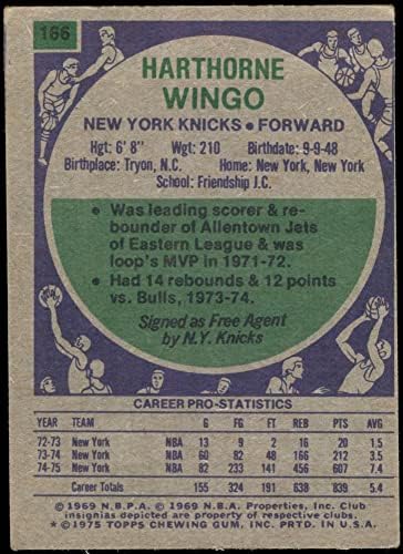 1975 Topps 166 Harthorne Wingo New York Knicks (Kosárlabda Kártya) VG Knicks Barátság Főiskola