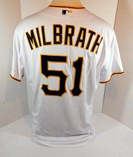 2018 Pittsburgh Pirates Jordan Milbrath 51 Játék Kiadott Fehér Jersey PITT33563 - Játék Használt MLB Mezek