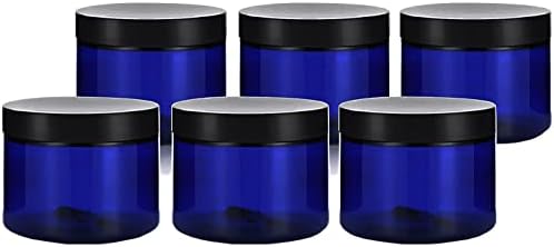 2 oz Sötét kobaltkék PET (BPA Mentes) Műanyag Üveg Fekete Fedél (6 db) Újratölthető Üres Tároló Konténerek