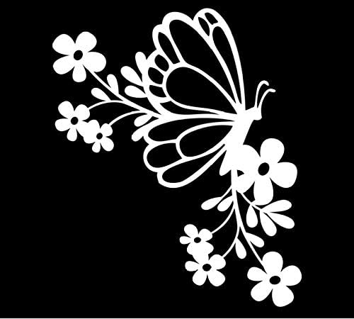 Pillangó Virág Sarok Vinyl Matrica | Fehér | Made in USA által Foxtail Matricák | Autó Windows, Táblagépek, Laptop, Víz,