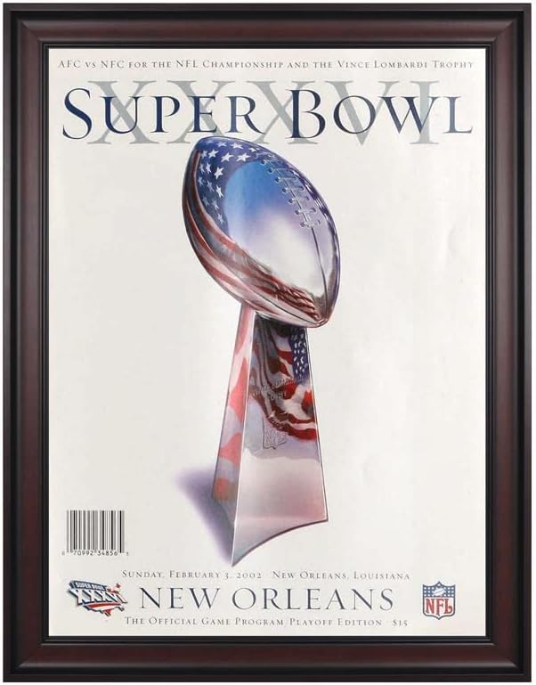 2002 Patriots vs Ram 36 x 48, Keretes Vászon Super Bowl XXXVI Program - Eredeti NFL Művészet, Nyomatok