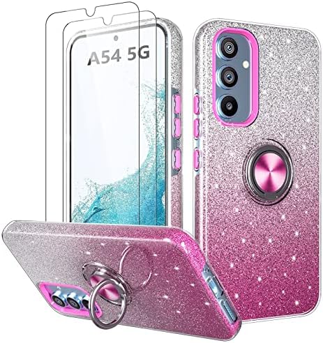 KSWOUS Galaxy A54 5G az Esetben a Screen Protector [2 Csomag], Csillogó Csillogó Bling Rózsaszín védőburkolat a Kitámasztó