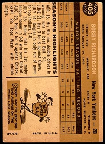 1960 Topps 405 Bobby Richardson New York Yankees (Baseball Kártya) VG Yankees
