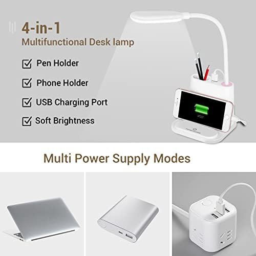 Asztali LED Lámpa, NovoLido Újratölthető asztali Lámpa USB Töltő Port/tolltartó/Telefon Tartó, Kis Tanulmány Aranyos Lámpa