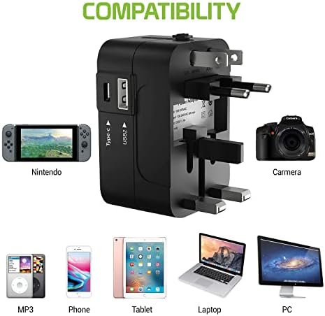 Utazási USB Plus Nemzetközi Adapter Kompatibilis a Xolo Q600 a Világszerte Teljesítmény, 3 USB-Eszközök c típus, USB-A Közötti