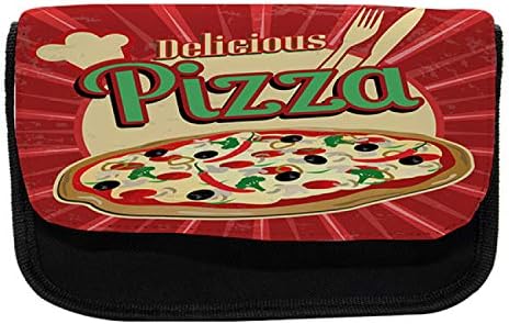 Lunarable Pizza tolltartót, Retro Finom olasz Étel, Szövet, Toll, Ceruza, Táska, Dupla Cipzár, 8,5 x 5.5, Vermilion Multicolor