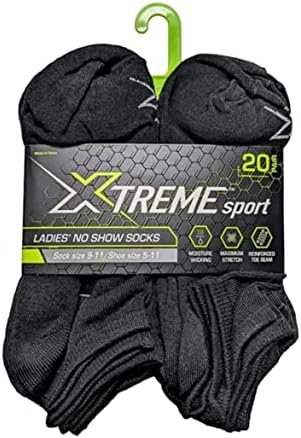 Xtreme Sport 20 Csomag Hölgyek No Show Zokni Fekete Méret 9-11