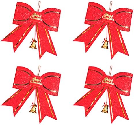 Abaodam 4db Karácsonyi Piros Bowknots Bell Műanyag Karácsonyi Fa Medál Lóg Díszek lakberendezés (18 cm-Szélesség)