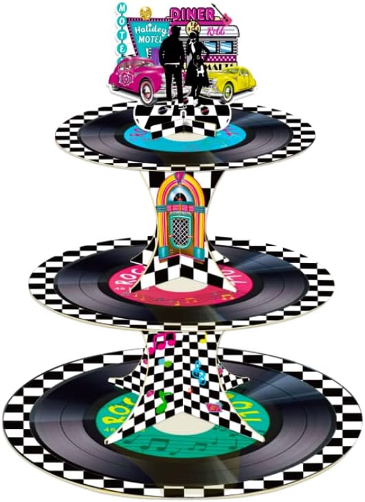 LARRAZABAL 1970-es Téma Party Dekoráció, 3 Szint 70-es Boogie Disco Muffin Állvány, Disco Láz Zene Cupcake Jogosultja, 70-es
