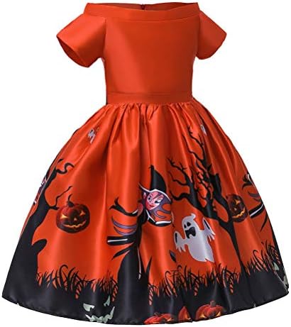 AbaodamGirls Ruhát Halloween Dress Rajzfilm Halloween Boszorkány Jelmez Ruha Álarcosbál Cosplay Ruha Szett (Narancs, Piros+