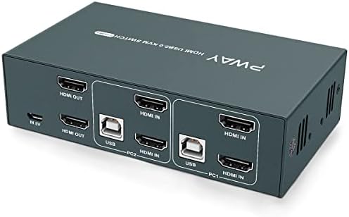 GREATHTEK Dual Monitor HDMI-KVM Switch 2 Port, 2 USB 2.0 Hub, 4K UHD@30Hz YUV4:4:4 Lefelé Kompatibilis, USB Powered, Hotkey