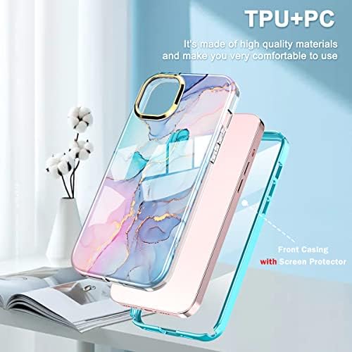 Turquiase Kompatibilis iPhone 14 Plusz Esetben 6.7 inch (2022 Kiadás), Slim Teljes Test Elegáns Ütésálló Védő Masszív TPU